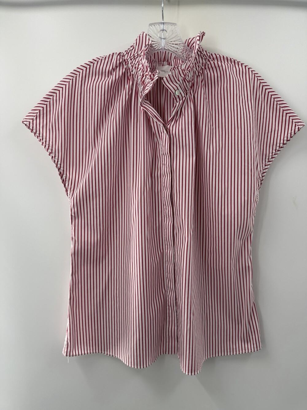 Tuckernuck Pomander Place Short Sleeve Button Up Rae Blouse Red White Small NWOT